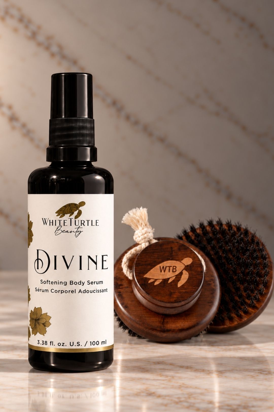 White Turtle Beauty Divine Softening Body Serum with the Good brush