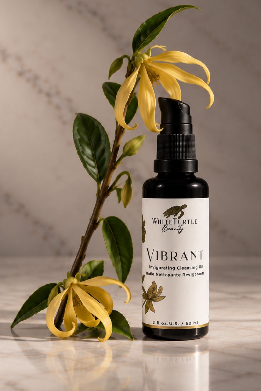 A bottle of White Turtle Beauty Vibrant Infusing Cleansing Oil 