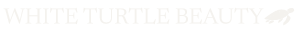 White Turtle Beauty logo in white text on a black background, with a small feather icon on the right.